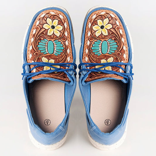 American Darling ADFT133BL5 Hand tooled carved genuine leather trim lightweight shoe footwear slip on