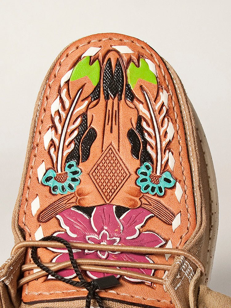 American Darling ADFT133BR2 Hand tooled carved genuine leather trim lightweight shoe footwear slip on