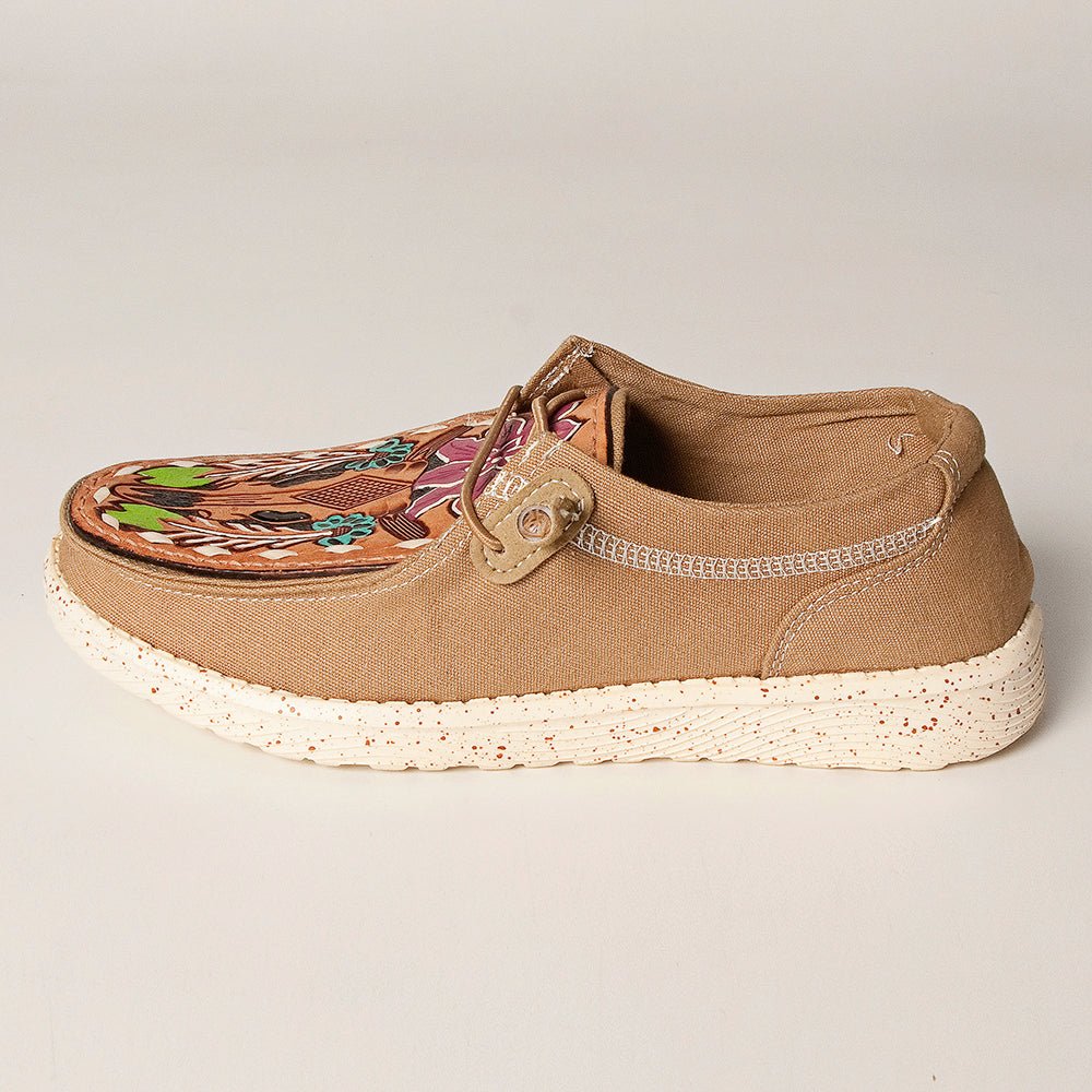 American Darling ADFT133BR2 Hand tooled carved genuine leather trim lightweight shoe footwear slip on