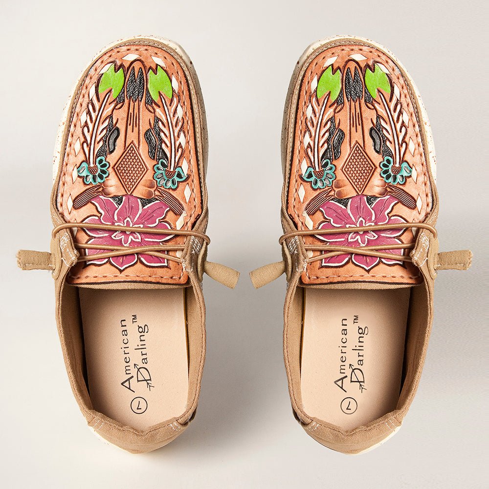 American Darling ADFT133BR2 Hand tooled carved genuine leather trim lightweight shoe footwear slip on