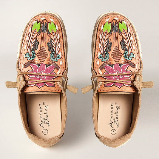 American Darling ADFT133BR2 Hand tooled carved genuine leather trim lightweight shoe footwear slip on