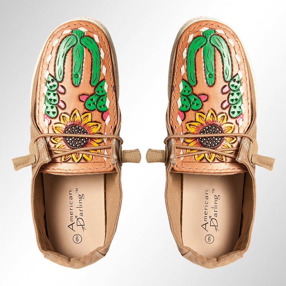 American Darling ADFT133BR7 Hand tooled carved genuine leather trim lightweight shoe footwear slip on