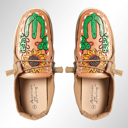 American Darling ADFT133BR7 Hand tooled carved genuine leather trim lightweight shoe footwear slip on