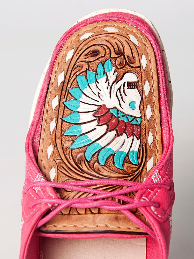 American Darling ADFT133FU1 Hand tooled carved genuine leather trim lightweight shoe footwear slip on