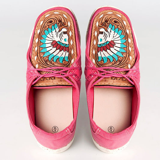 American Darling ADFT133FU1 Hand tooled carved genuine leather trim lightweight shoe footwear slip on