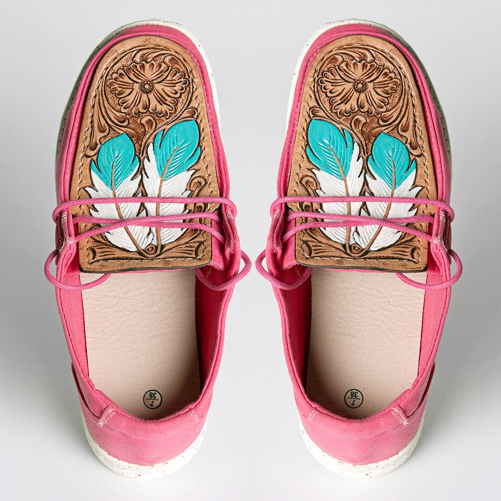 American Darling ADFT133FU3 Hand tooled carved genuine leather trim lightweight shoe footwear slip on