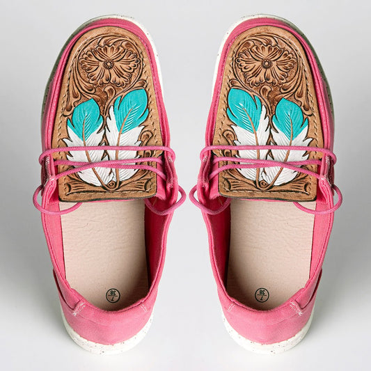 American Darling ADFT133FU3 Hand tooled carved genuine leather trim lightweight shoe footwear slip on