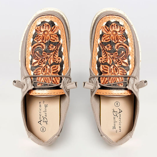 American Darling ADFT133GR13 Hand tooled carved genuine leather trim lightweight shoe footwear slip on