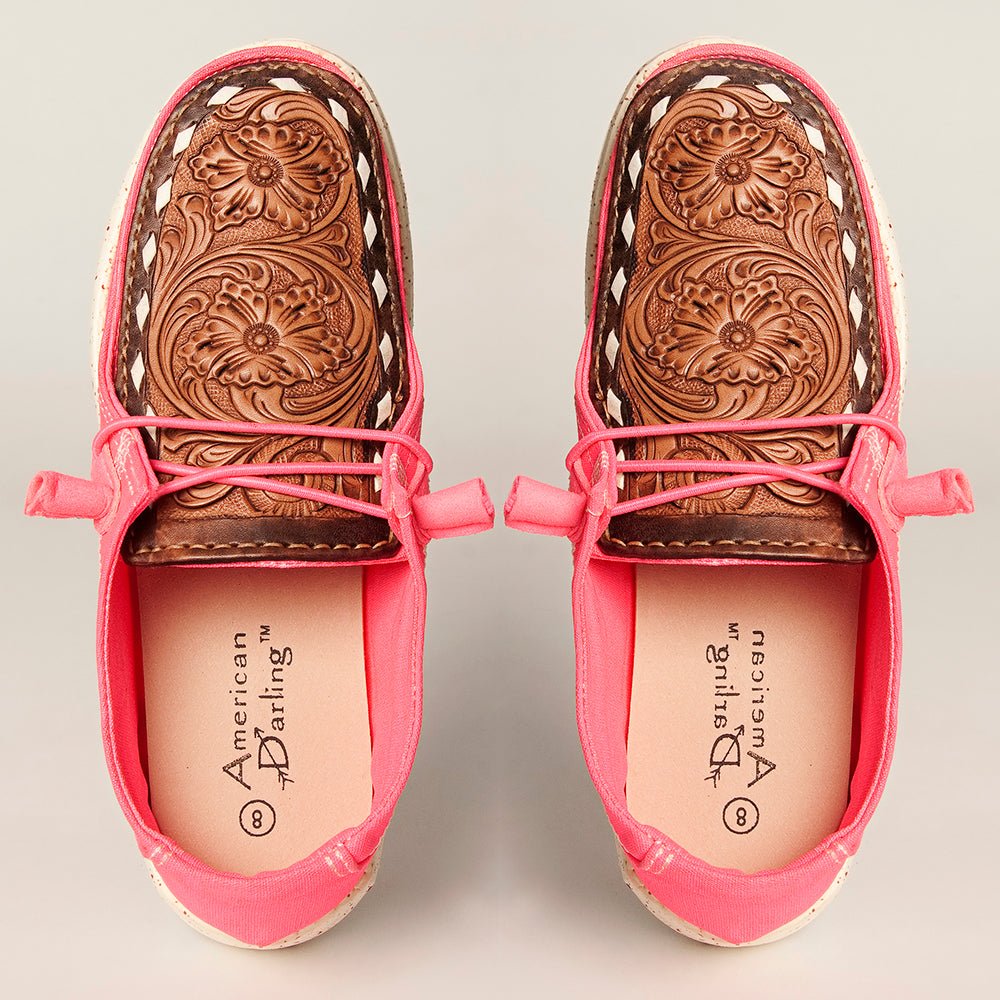 American Darling ADFT133NEPK4 Hand tooled carved genuine leather trim lightweight shoe footwear slip on