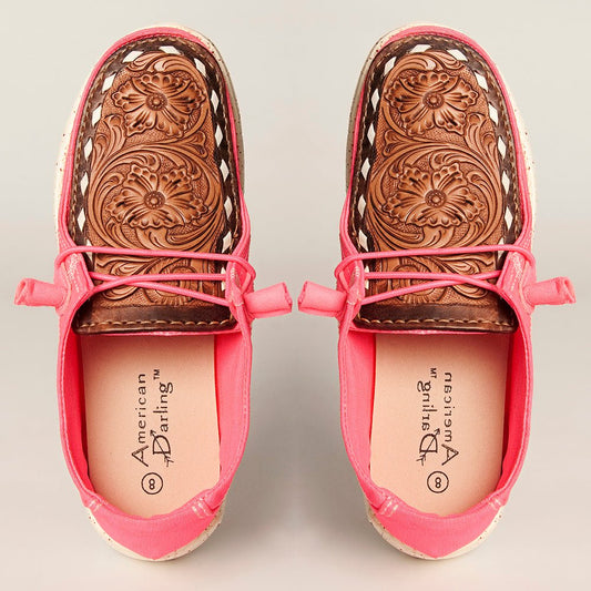 American Darling ADFT133NEPK4 Hand tooled carved genuine leather trim lightweight shoe footwear slip on