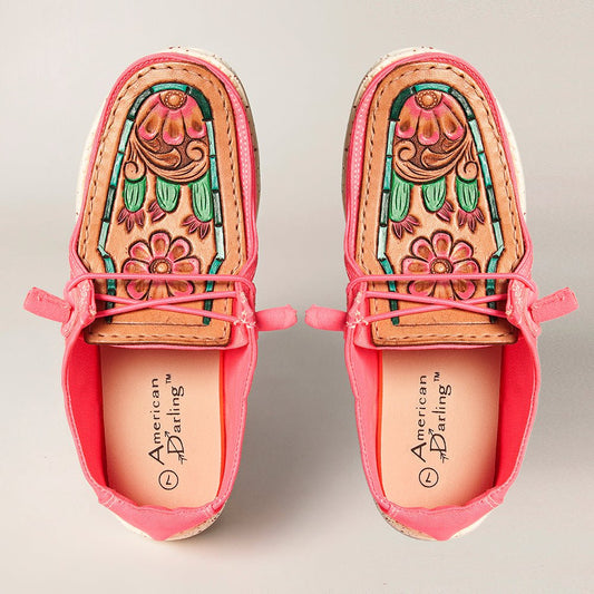 American Darling ADFT133NEPK10 Hand tooled carved genuine leather trim lightweight shoe footwear slip on