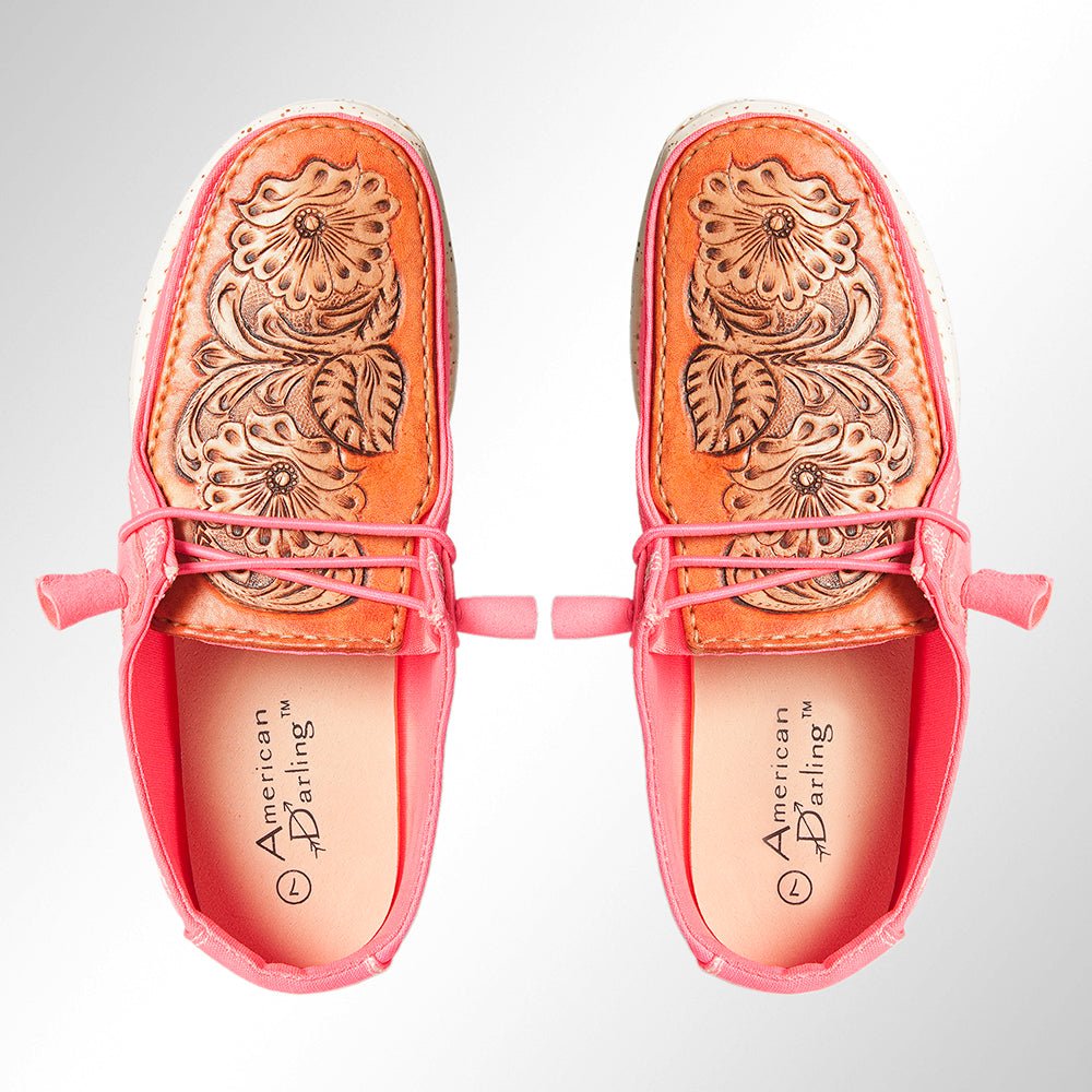 American Darling ADFT133NEPK11 Hand tooled carved genuine leather trim lightweight shoe footwear slip on