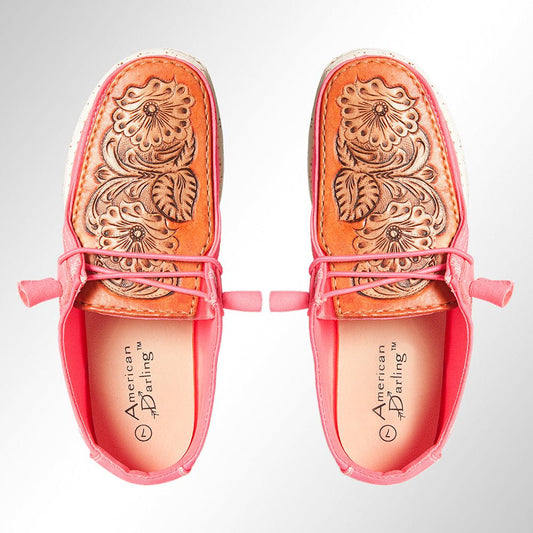 American Darling ADFT133NEPK11 Hand tooled carved genuine leather trim lightweight shoe footwear slip on