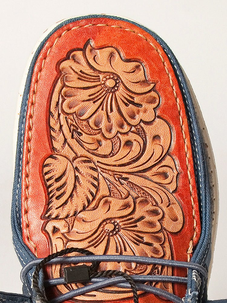 American Darling ADFT133NV11 Hand tooled carved genuine leather trim lightweight shoe footwear slip on