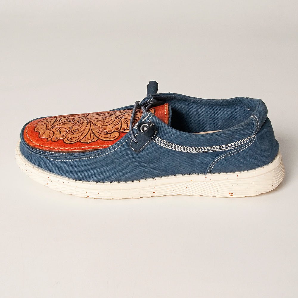 American Darling ADFT133NV11 Hand tooled carved genuine leather trim lightweight shoe footwear slip on