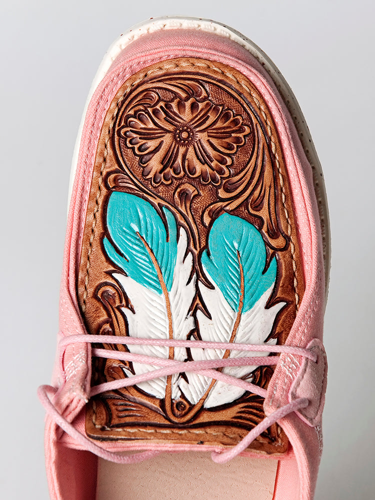 American Darling ADFT133PK3 Hand tooled carved genuine leather trim lightweight shoe footwear slip on