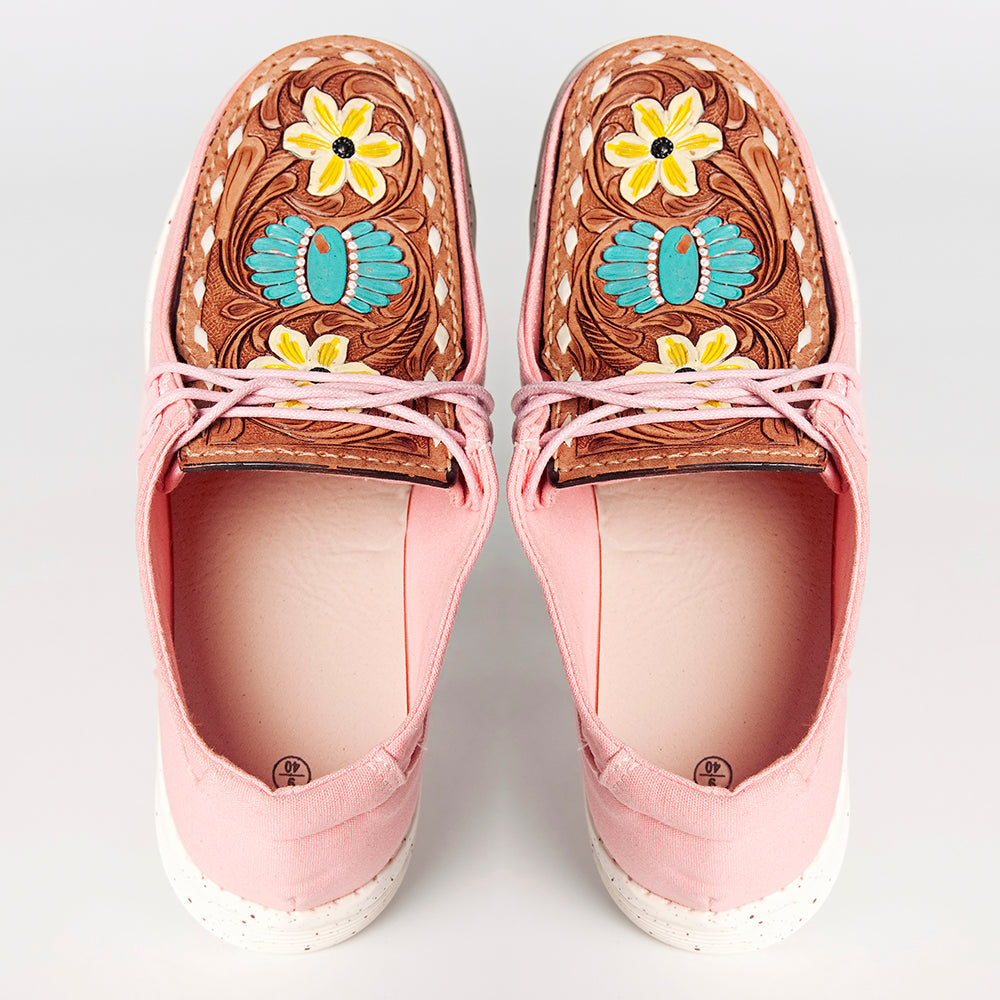 American Darling ADFT133PK5 Hand tooled carved genuine leather trim lightweight shoe footwear slip on