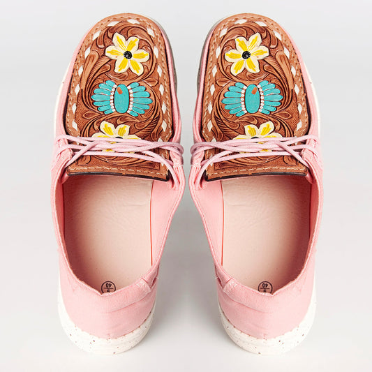 American Darling ADFT133PK5 Hand tooled carved genuine leather trim lightweight shoe footwear slip on