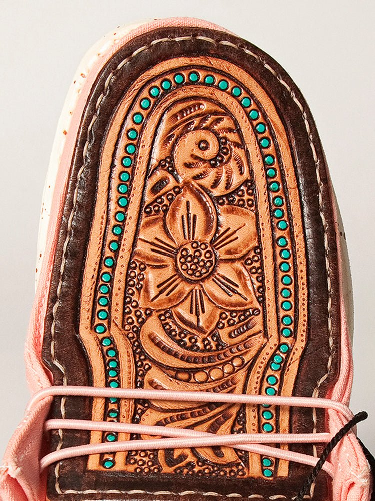 American Darling ADFT133PK9 Hand tooled carved genuine leather trim lightweight shoe footwear slip on