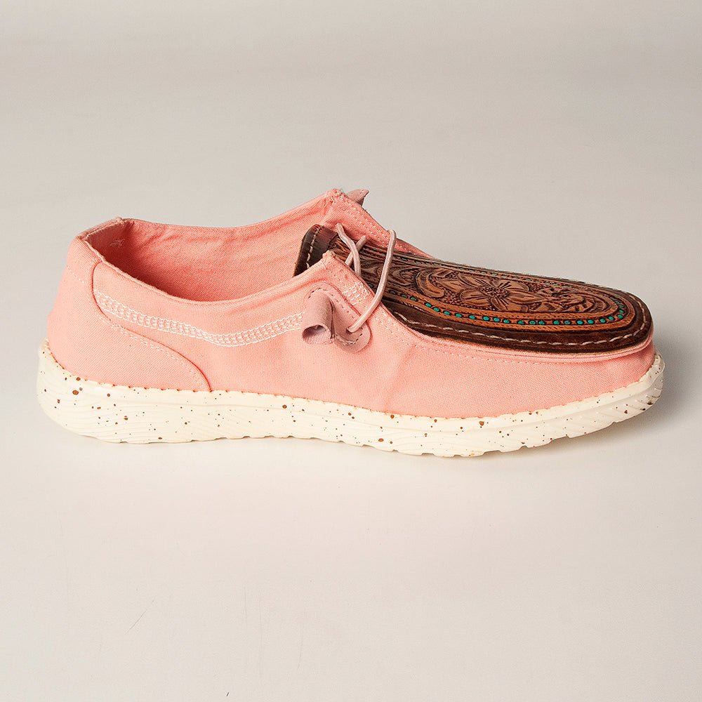 American Darling ADFT133PK9 Hand tooled carved genuine leather trim lightweight shoe footwear slip on