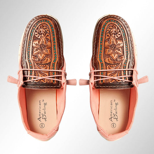American Darling ADFT133PK9 Hand tooled carved genuine leather trim lightweight shoe footwear slip on