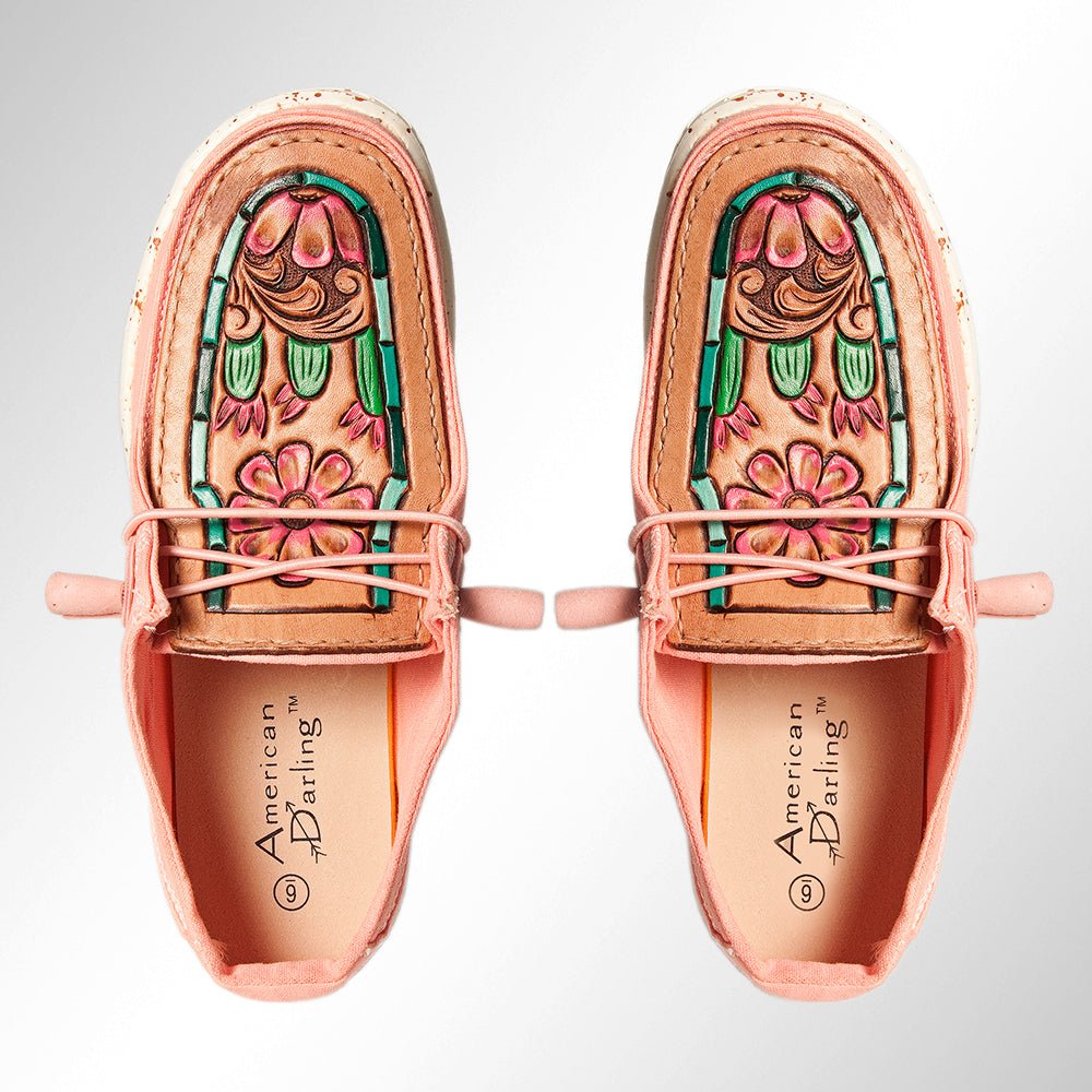 American Darling ADFT133PK10 Hand tooled carved genuine leather trim lightweight shoe footwear slip on