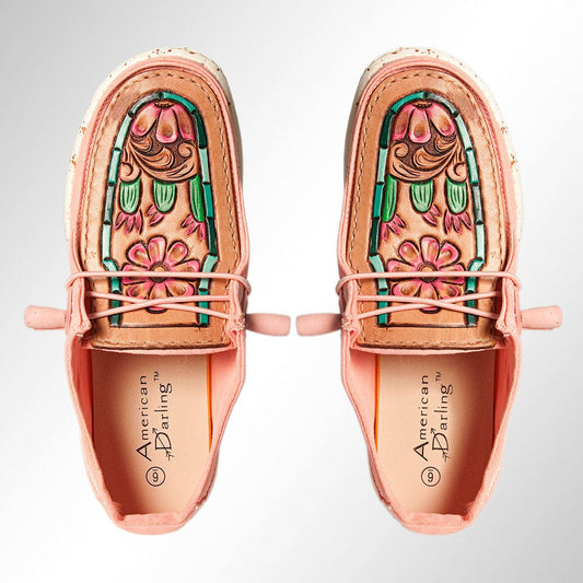 American Darling ADFT133PK10 Hand tooled carved genuine leather trim lightweight shoe footwear slip on