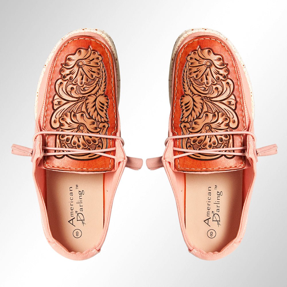 American Darling ADFT133PK11 Hand tooled carved genuine leather trim lightweight shoe footwear slip on