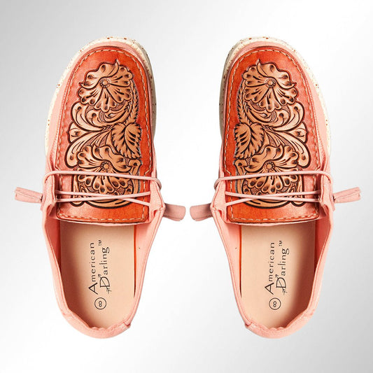American Darling ADFT133PK11 Hand tooled carved genuine leather trim lightweight shoe footwear slip on