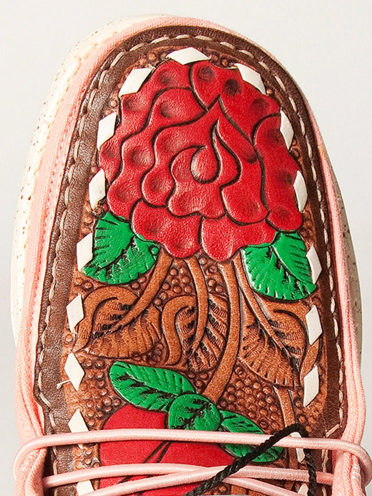 American Darling ADFT133PK12 Hand tooled carved genuine leather trim lightweight shoe footwear slip on