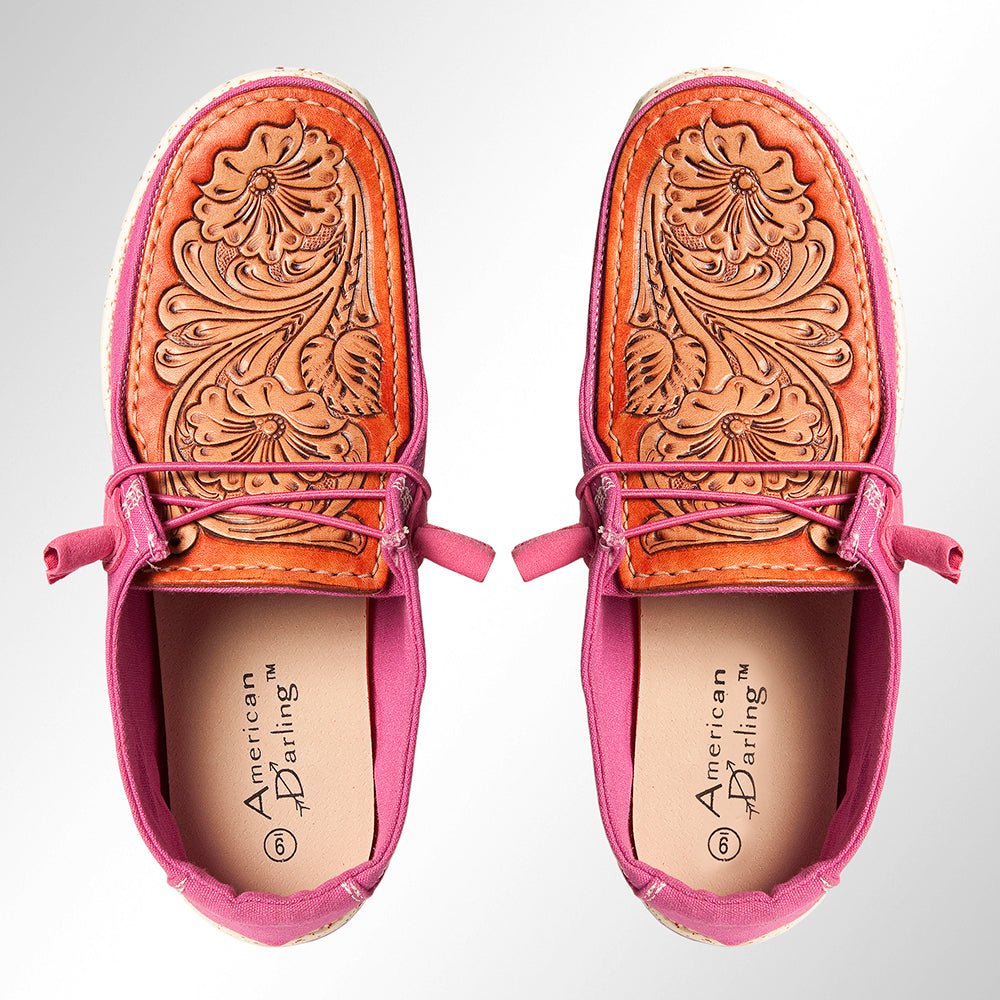 American Darling ADFT133PU11 Hand tooled carved genuine leather trim lightweight shoe footwear slip on