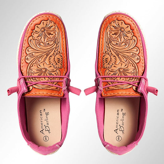 American Darling ADFT133PU11 Hand tooled carved genuine leather trim lightweight shoe footwear slip on