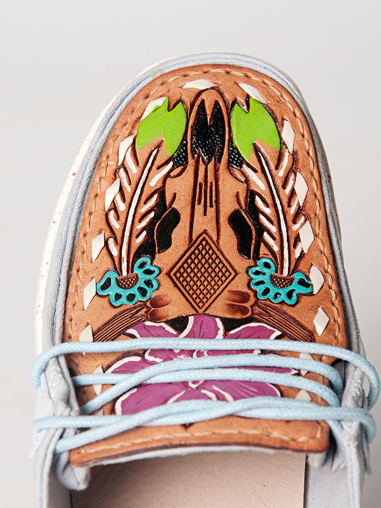 American Darling ADFT133SB2 Hand tooled carved genuine leather trim lightweight shoe footwear slip on