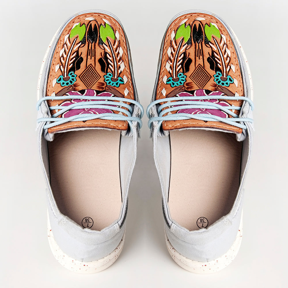 American Darling ADFT133SB2 Hand tooled carved genuine leather trim lightweight shoe footwear slip on