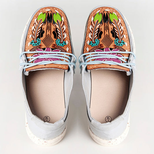 American Darling ADFT133SB2 Hand tooled carved genuine leather trim lightweight shoe footwear slip on