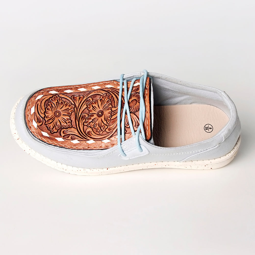 American Darling ADFT133SB4 Hand tooled carved genuine leather trim lightweight shoe footwear slip on