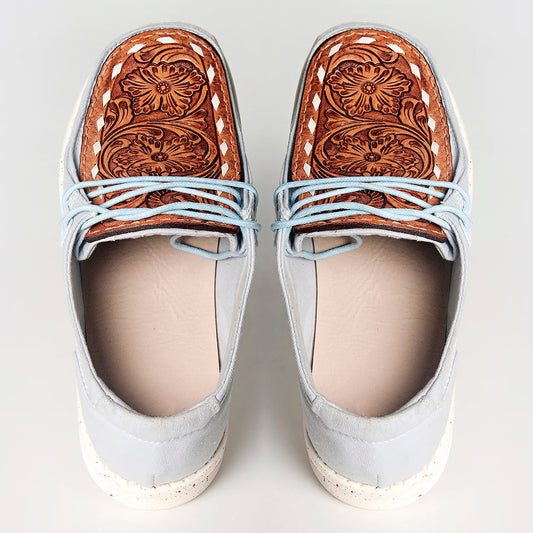 American Darling ADFT133SB4 Hand tooled carved genuine leather trim lightweight shoe footwear slip on