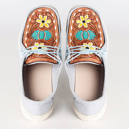 American Darling ADFT133SB5 Hand tooled carved genuine leather trim lightweight shoe footwear slip on