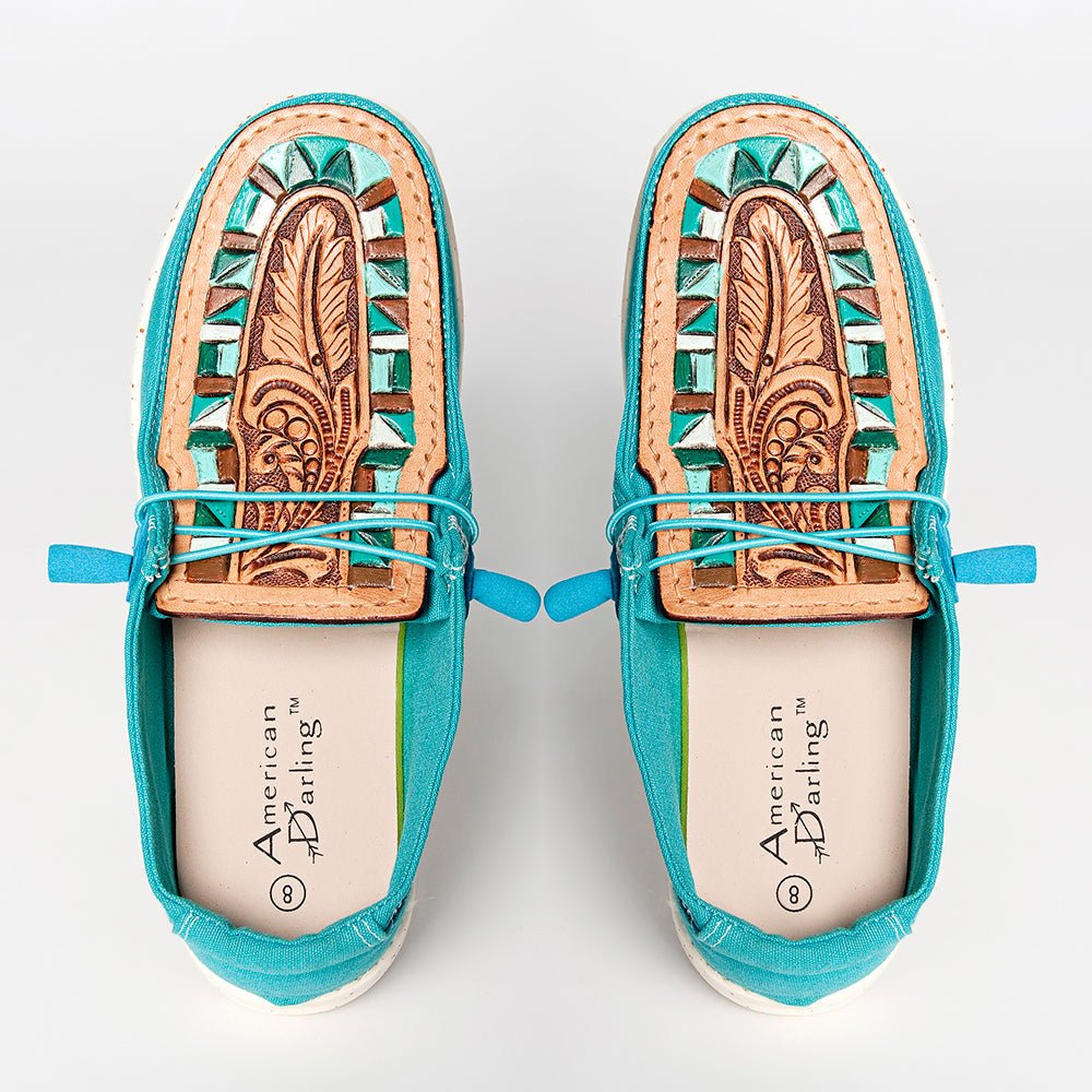 American Darling ADFT133TR8 Hand tooled carved genuine leather trim lightweight shoe footwear slip on