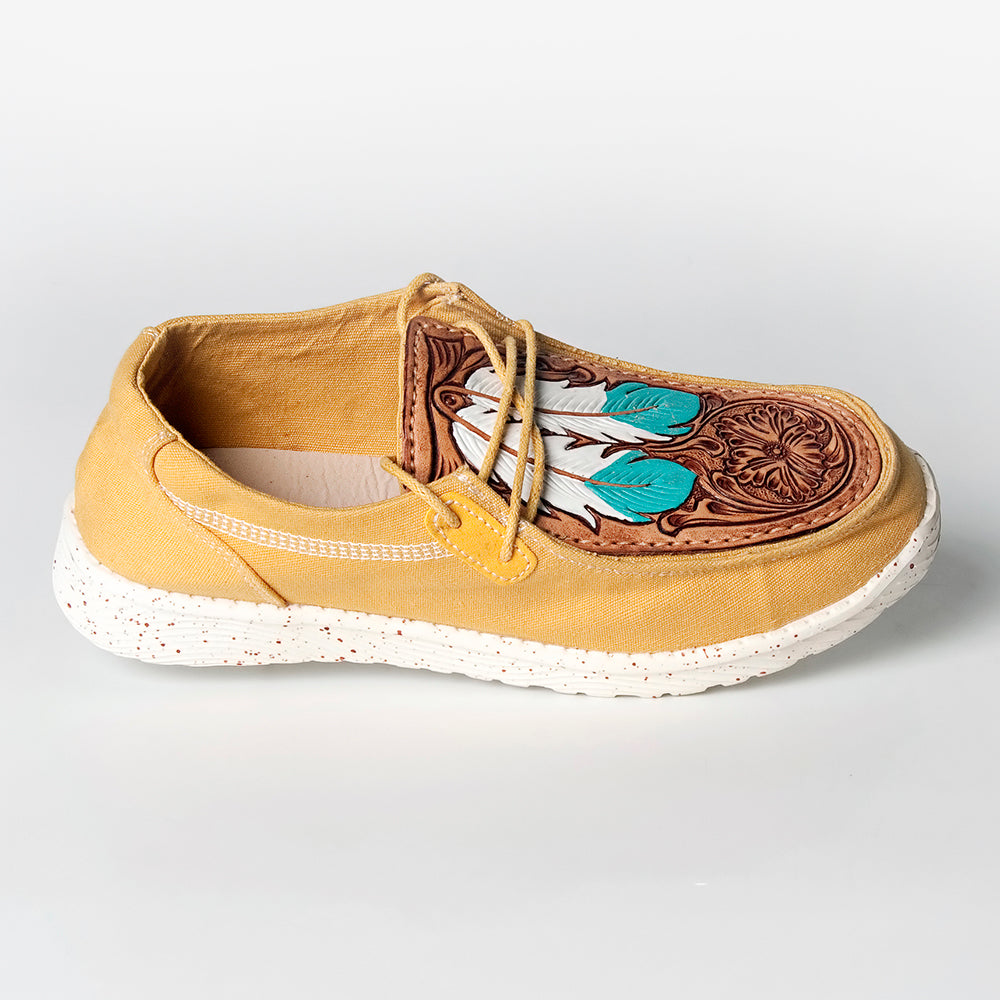 American Darling ADFT133YL3 Hand tooled carved genuine leather trim lightweight shoe footwear slip on