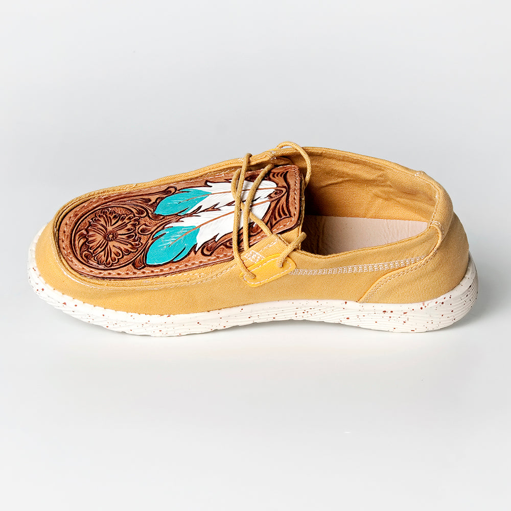 American Darling ADFT133YL3 Hand tooled carved genuine leather trim lightweight shoe footwear slip on