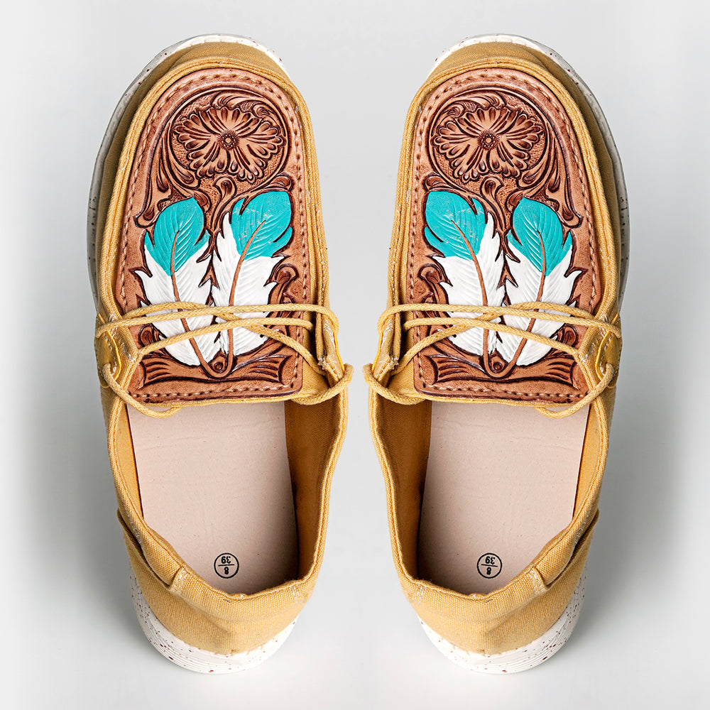 American Darling ADFT133YL3 Hand tooled carved genuine leather trim lightweight shoe footwear slip on