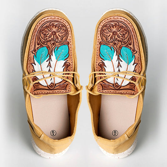 American Darling ADFT133YL3 Hand tooled carved genuine leather trim lightweight shoe footwear slip on