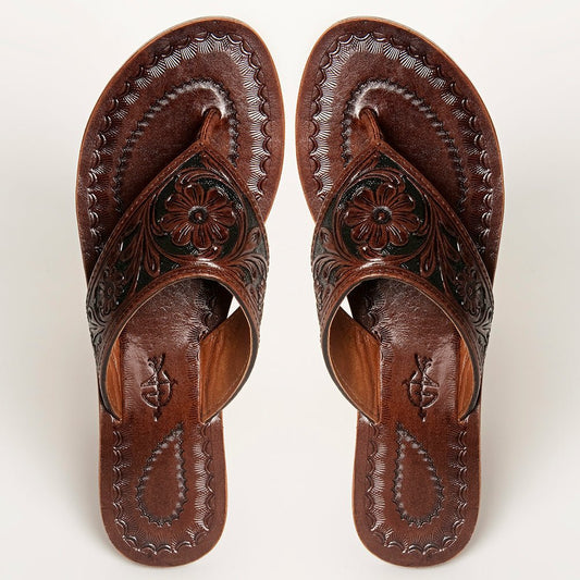 American Darling ADFTE104B Hand tooled carved genuine leather sandal footwear flip flop