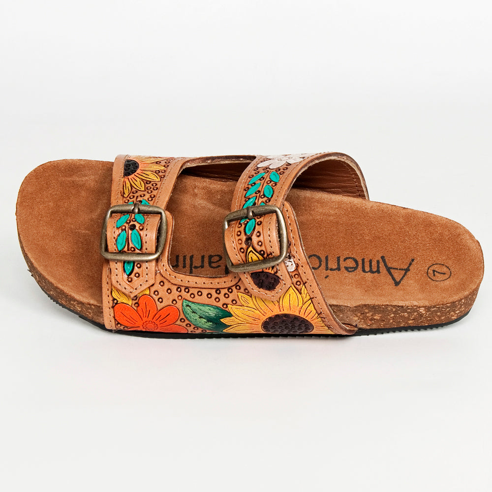 American Darling ADFTE107 Hand tooled carved genuine leather sandal footwear flip flop