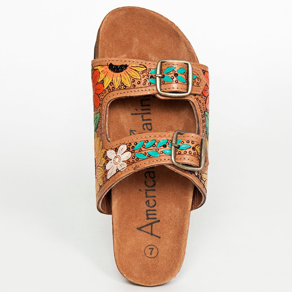 American Darling ADFTE107 Hand tooled carved genuine leather sandal footwear flip flop