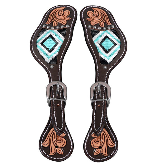 HILASON Horse Beaded Breast Collar One Ear Headstall Noseband Genuine Leather Brown