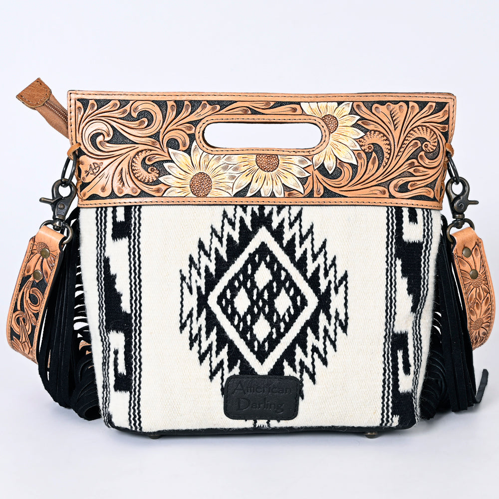 American Darling Clutch Hand Tooled Saddle Blanket Fabric Genuine Leather Western Women Bag Handbag Purse | Purses for Cute