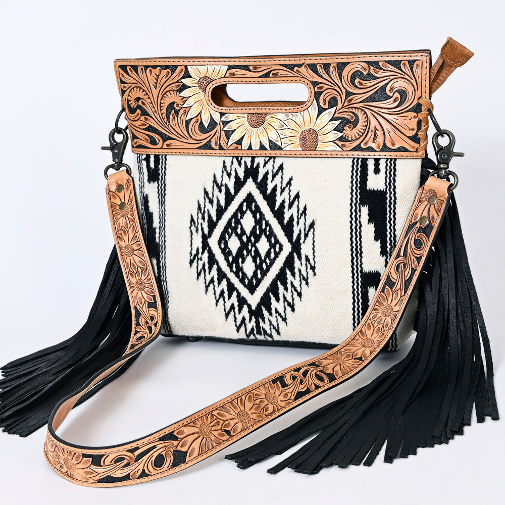 American Darling Clutch Hand Tooled Saddle Blanket Fabric Genuine Leather Western Women Bag Handbag Purse | Purses for Cute