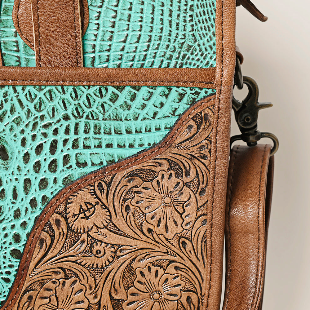 American Darling ADBG1183 Hand Tooled Crocodile Embossed Genuine Leather Women Bag Western Handbag Purse